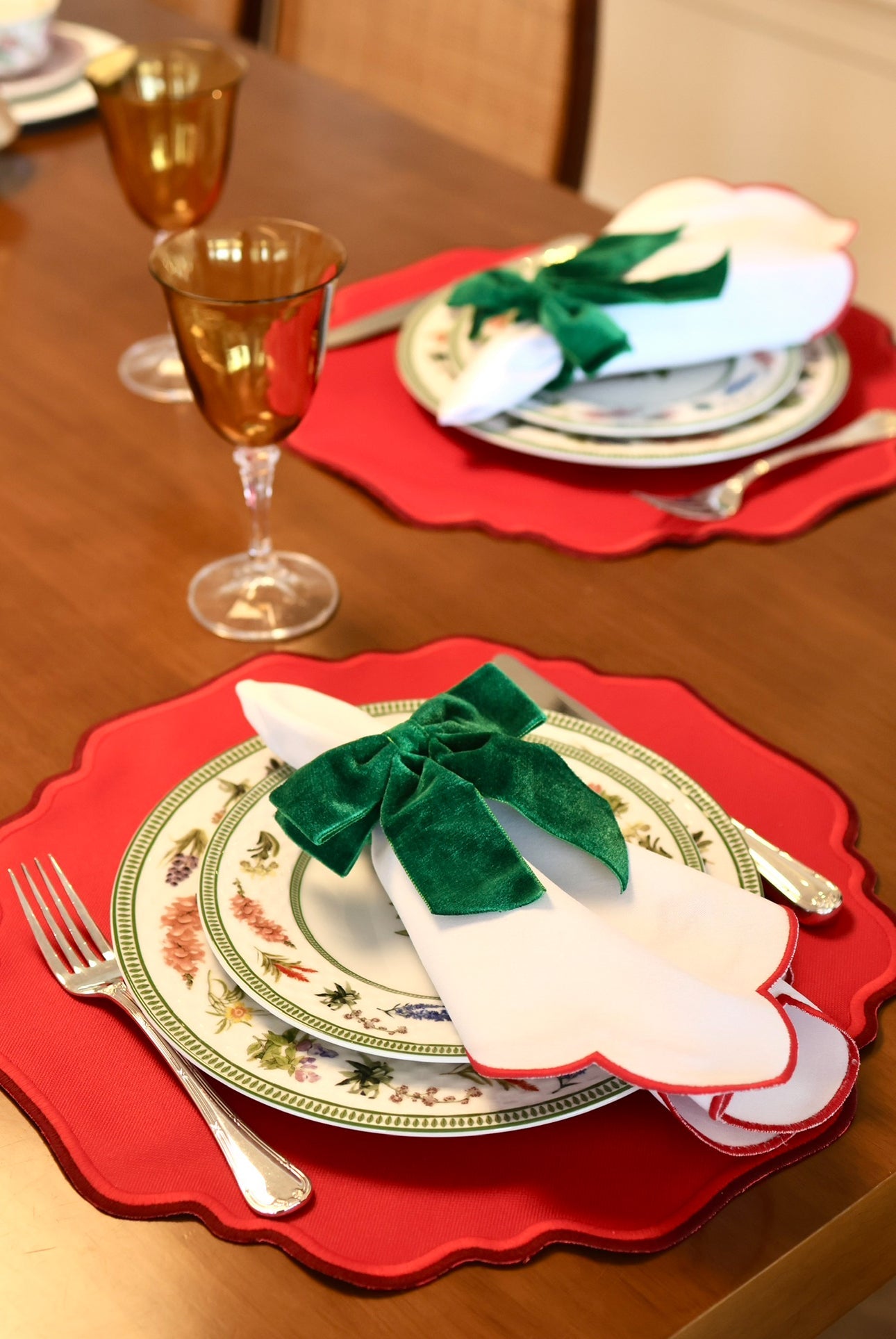 Green Velvet Bow Napkin Rings (Set of 2)