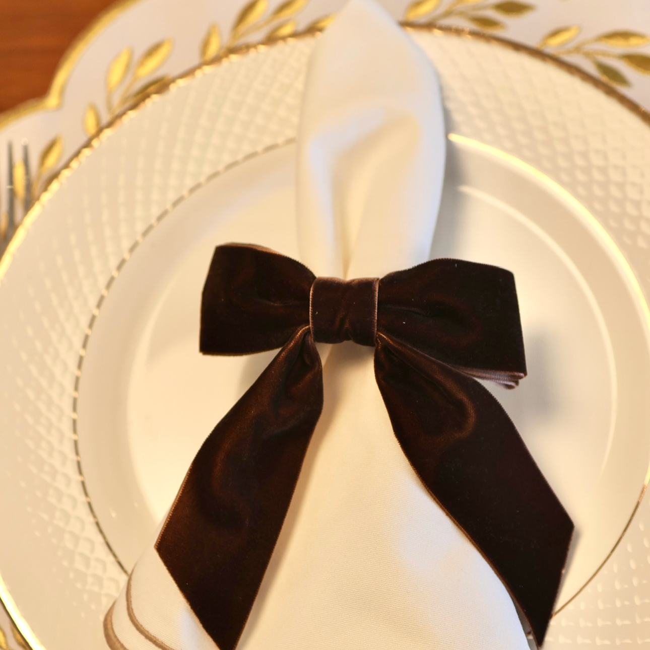 Brown Velvet Bow Napkin Rings (Set of 2)