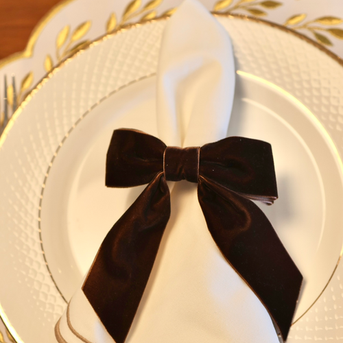 Brown Velvet Bow Napkin Rings (Set of 2)