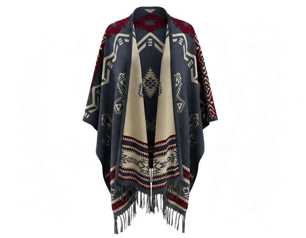 Southwest Reversible Shawl Wrap -Blue Jean