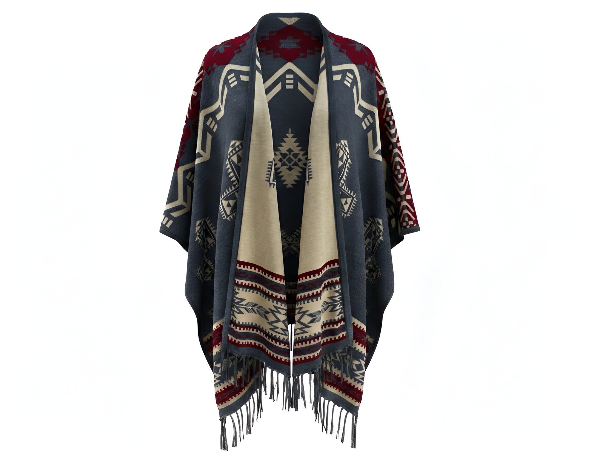 Southwest Reversible Shawl Wrap -Blue Jean